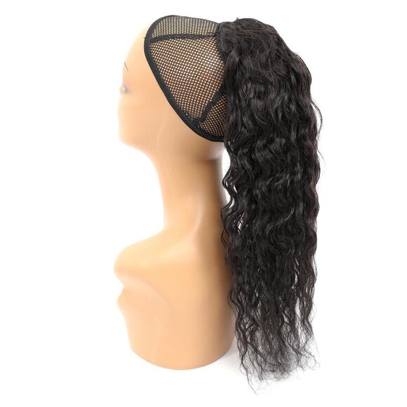Human Hair Drawstring Ponytail Water Wave 14 Inch Natural Black Extensions main image 5